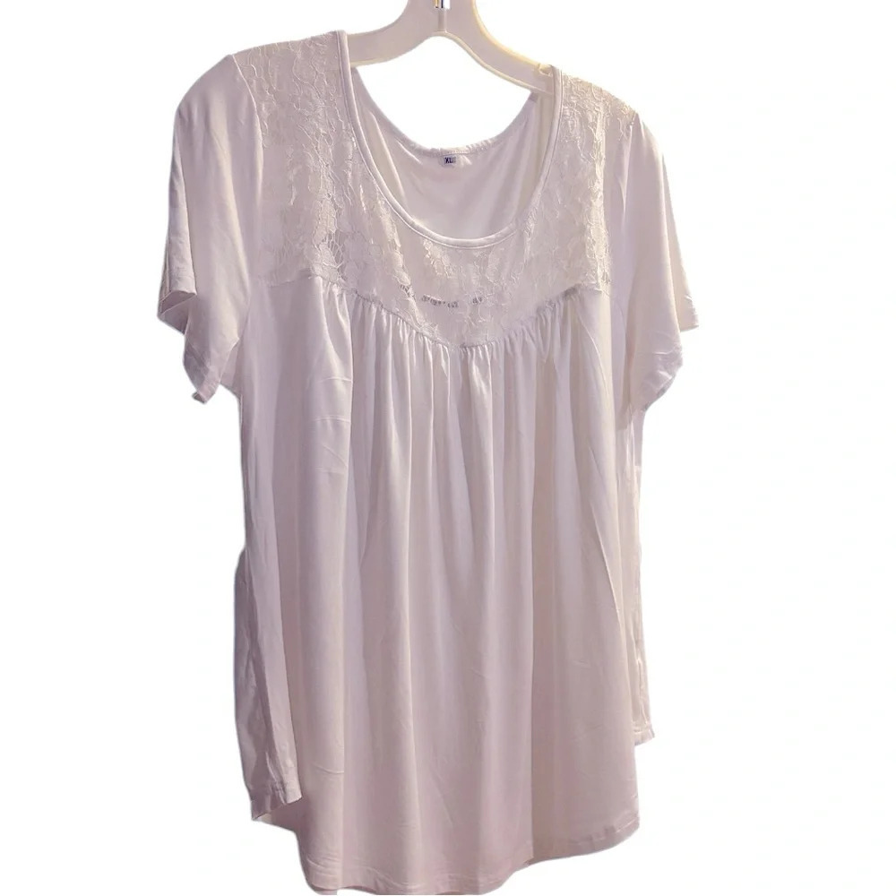 NWOT Womens Summer Plus Size Tops Blouses Short Sleeve Shirts Laced Upper Bodice